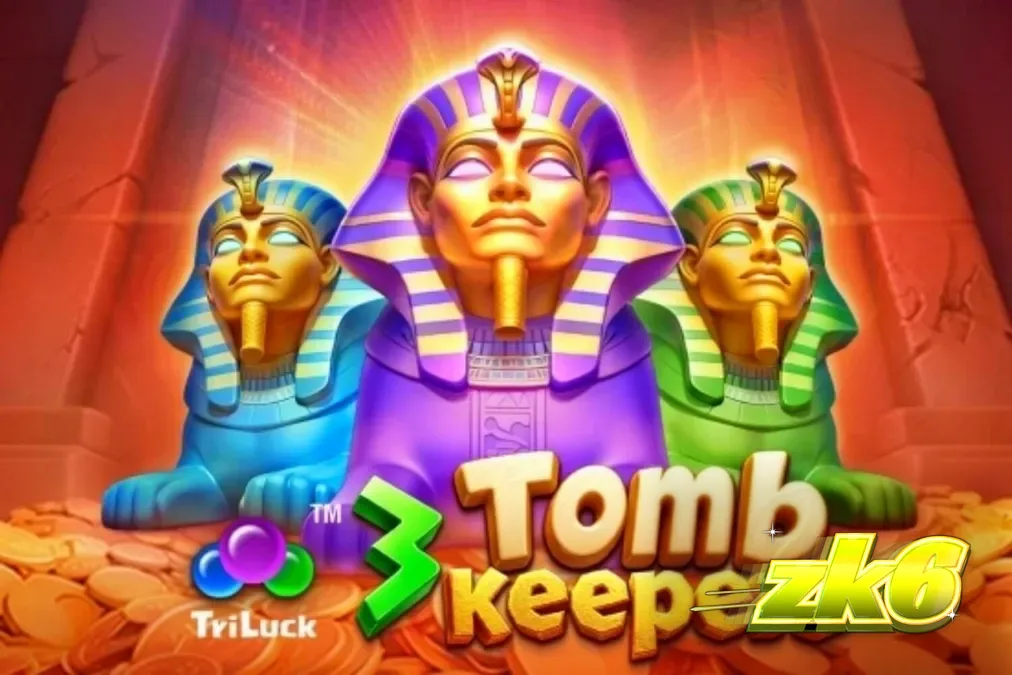 Visual atmosferik slot 3 Tomb Keepers dengan patung Firaun dan latar belakang makam kuno