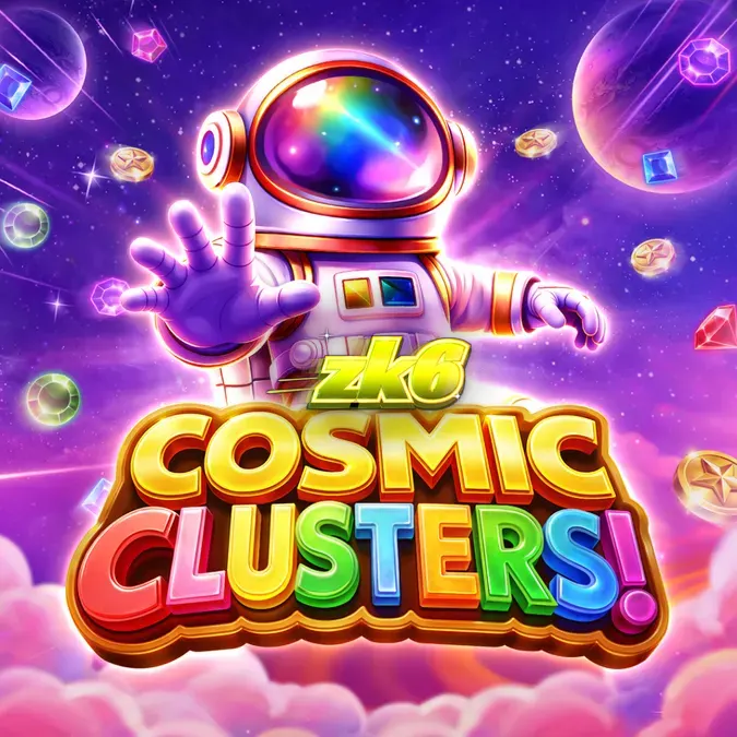 Tampilan visual slot Cosmic Clusters dengan tema luar angkasa dan grid 6x6.